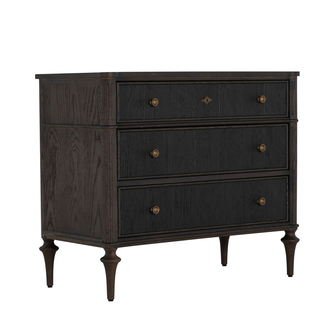 Andrea Oak Wood Chest - 3 Drawers, Dark Stained Oak