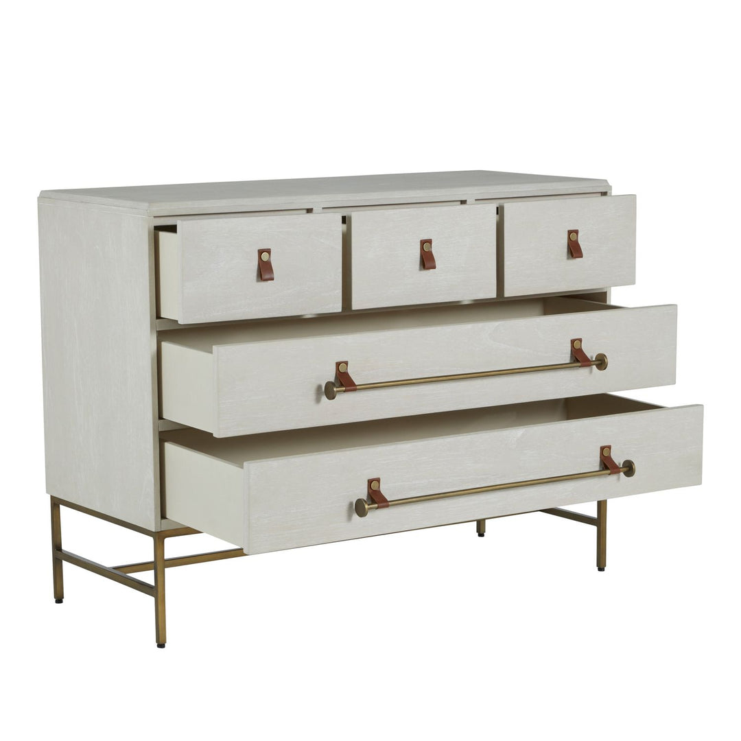 Maya Mindi Dresser - 5 Drawers, Cerused White