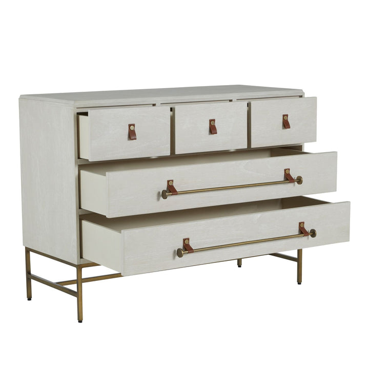 Maya Mindi Dresser - 5 Drawers, Cerused White
