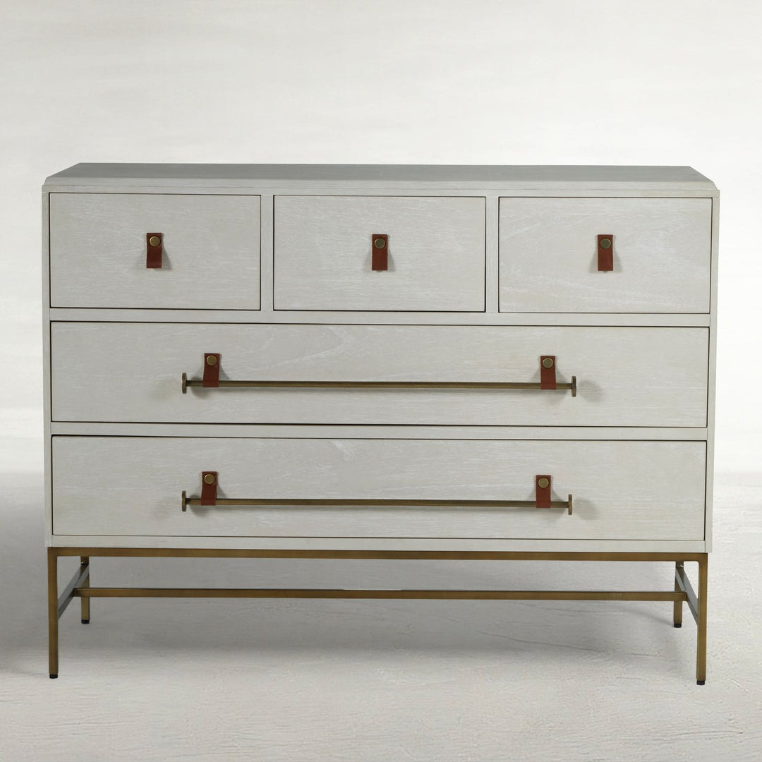 Maya Mindi Dresser - 5 Drawers, Cerused White