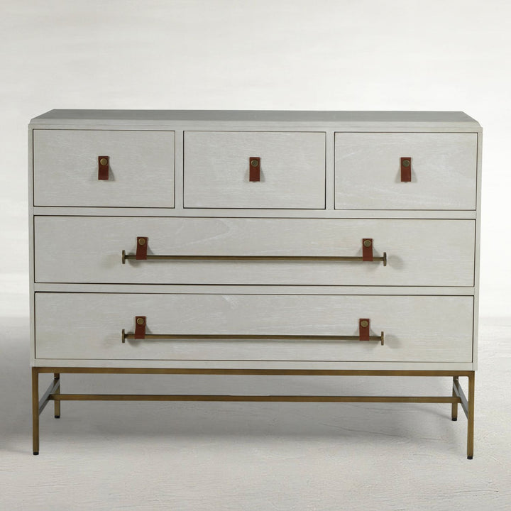 Maya Mindi Dresser - 5 Drawers, Cerused White