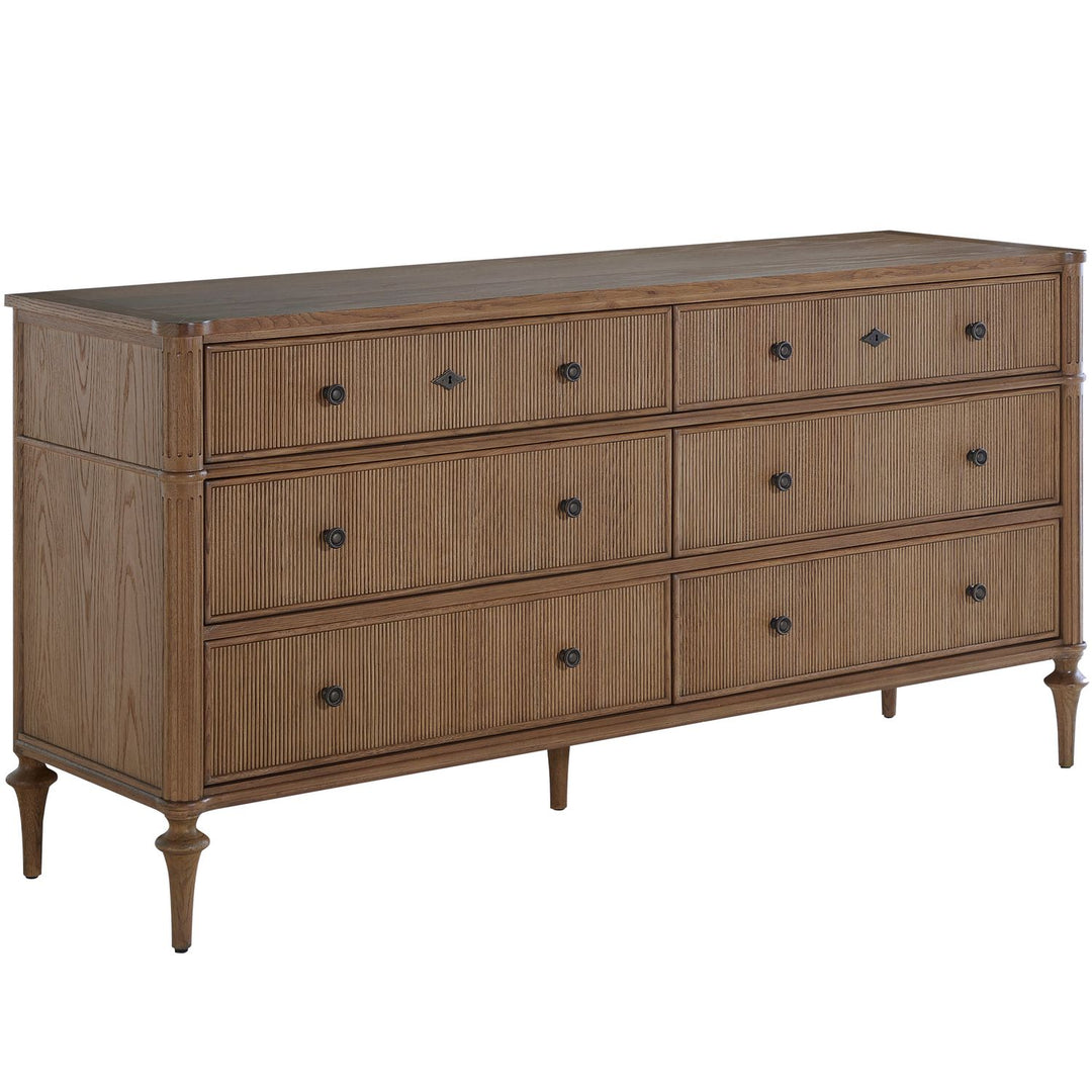 Andrea Oak Ribbed Dresser - 6 Drawers, Antique Bronze
