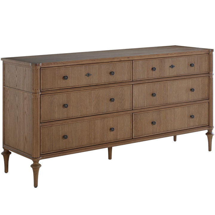 Andrea Oak Ribbed Dresser - 6 Drawers, Antique Bronze