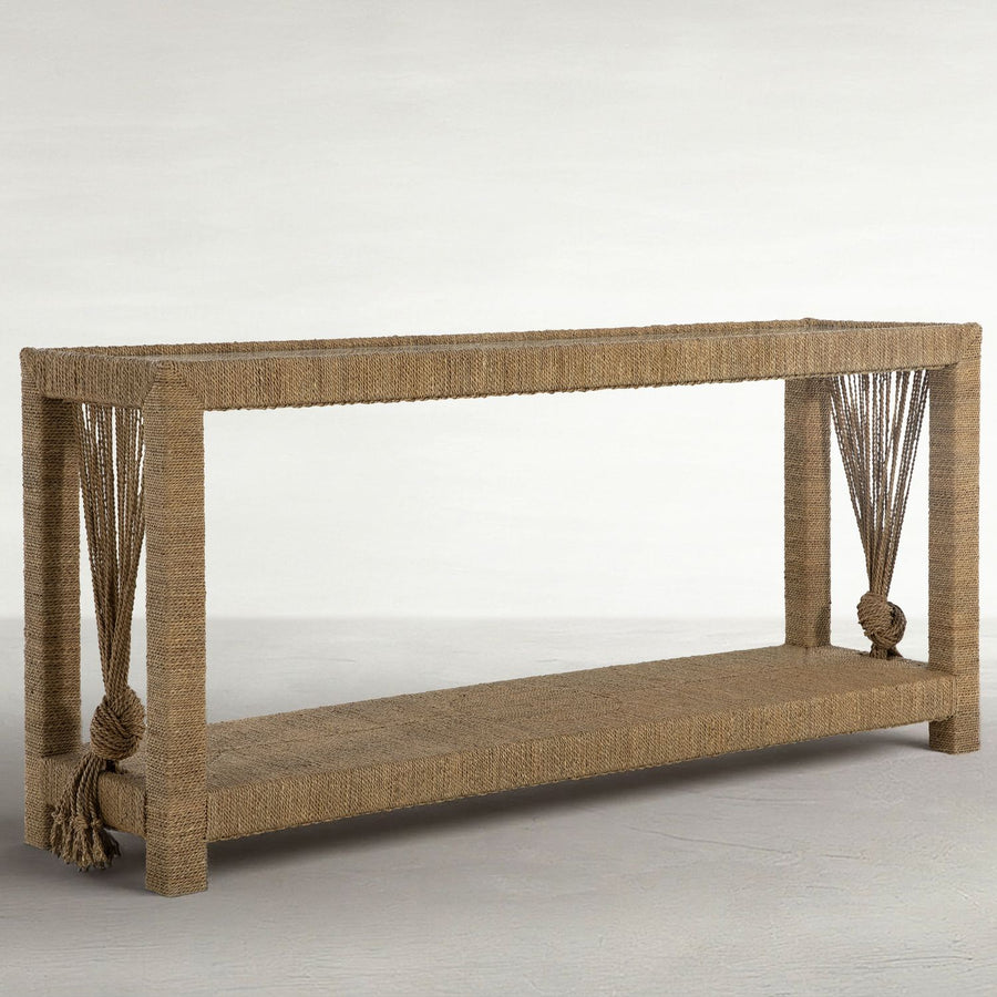 Hutch Mindi Wood Rectangle Glass Top Console Table - 70 In. W X 33 In. H