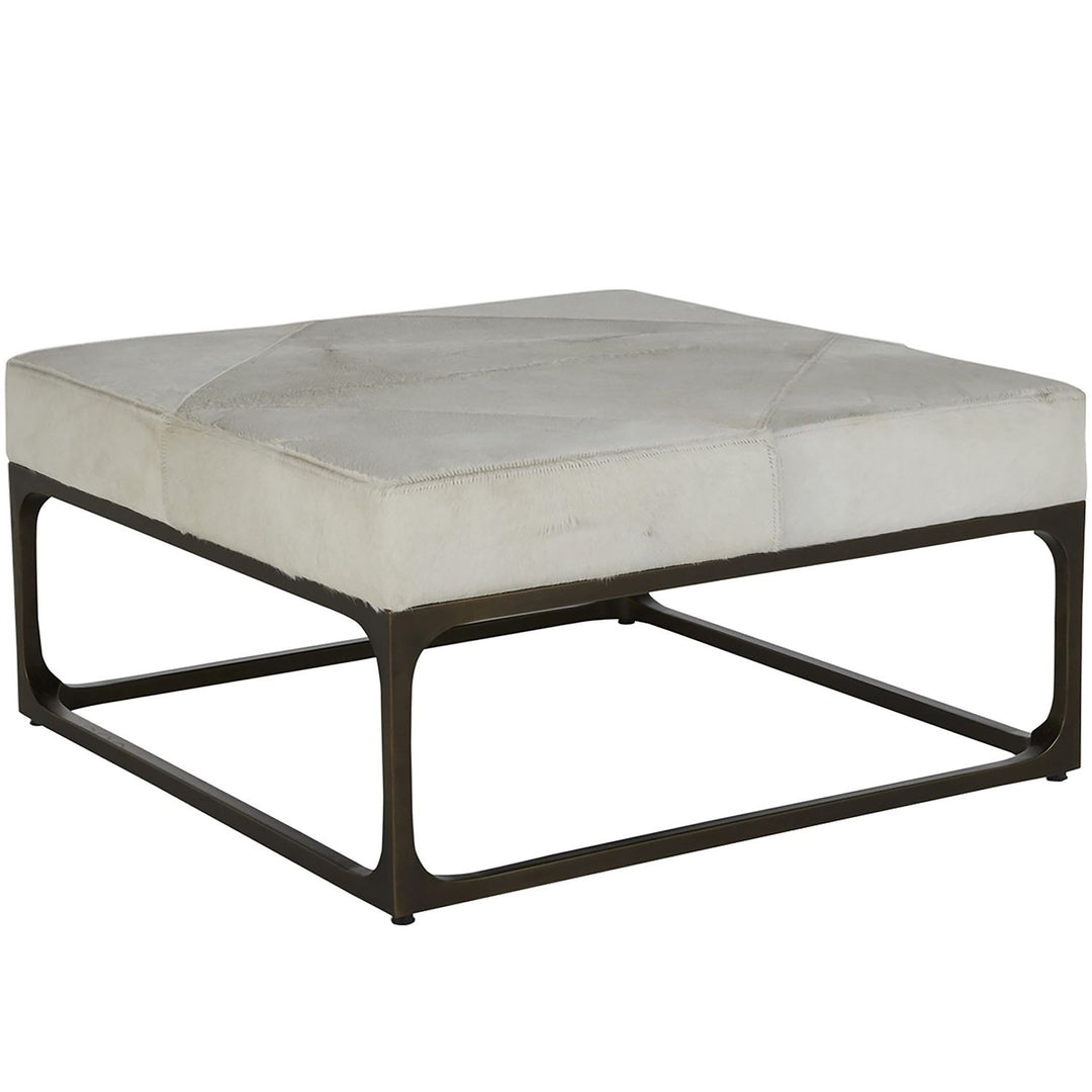 Melanie Hair-on-Hide Leather Steel Ottoman - Black Ivory