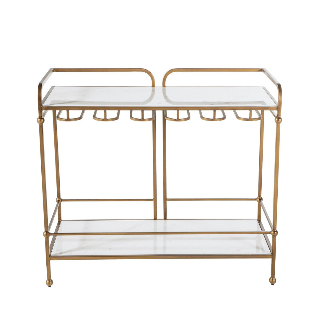 Thia Marble Bar Console Table - Fixed Shelf, Brushed Brass