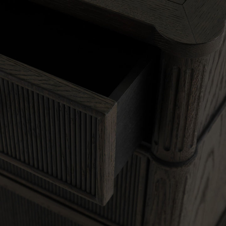 Andrea Oak Wood Chest - 3 Drawers, Dark Stained Oak