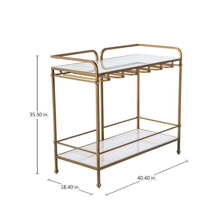 Thia Marble Bar Console Table - Fixed Shelf, Brushed Brass