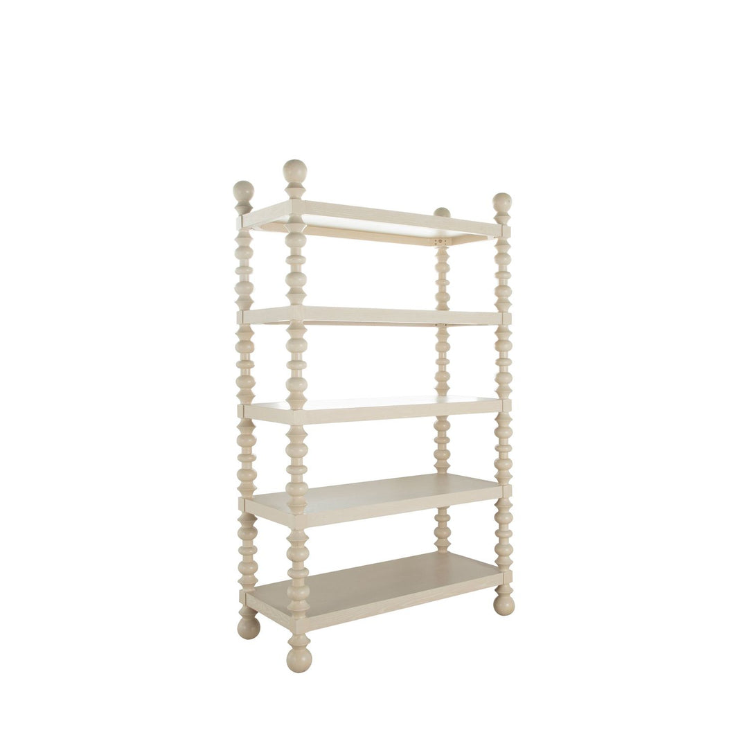 Natalie Ash Wood Bookcase - 5 Shelves, Cerused White