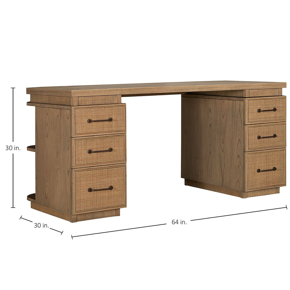 Elsa Mindi Wood Desk - 6 Soft-Close Drawers, Blonde Natural