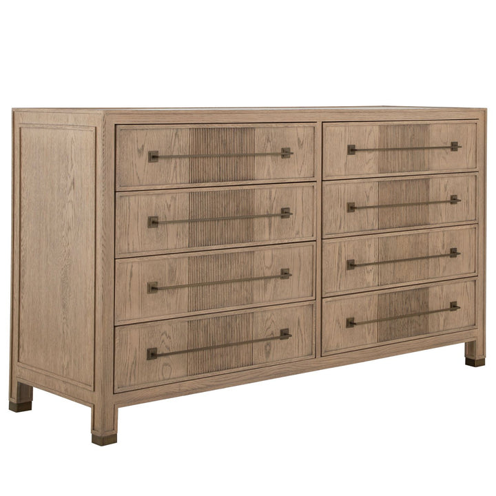 Jordan Oak Wood Dresser - 8 Drawers, Cerused Natural