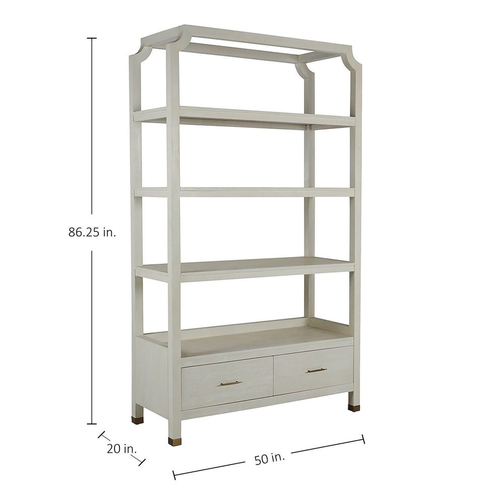 Crest Mindi Wood Iron Bookcase - 2 Drawers, Cerused White