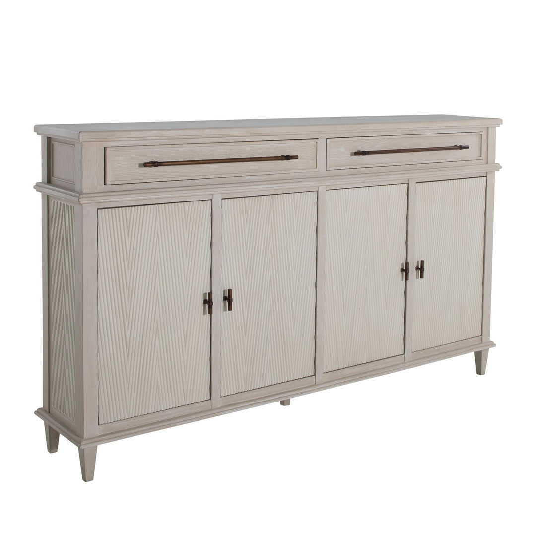 Isaac Mindi Oak Wood Ribbed Cabinet - 2 Shelves, Cerused White Sesame