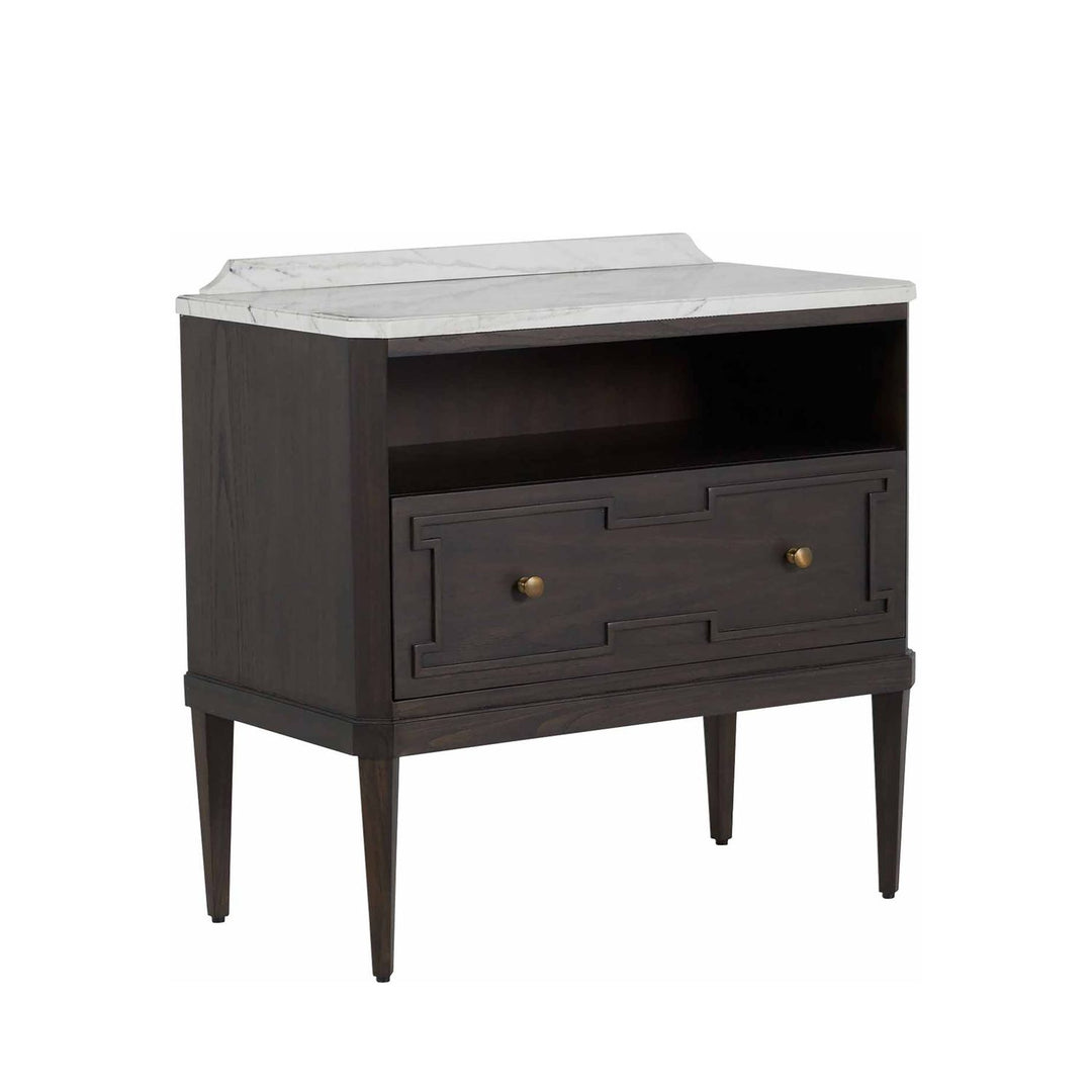 Glenwood Sungkai Wood Marble Top Nightstand - 1 Drawer, Forest Black