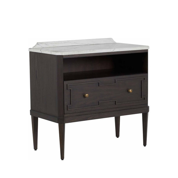Glenwood Sungkai Wood Marble Top Nightstand - 1 Drawer, Forest Black