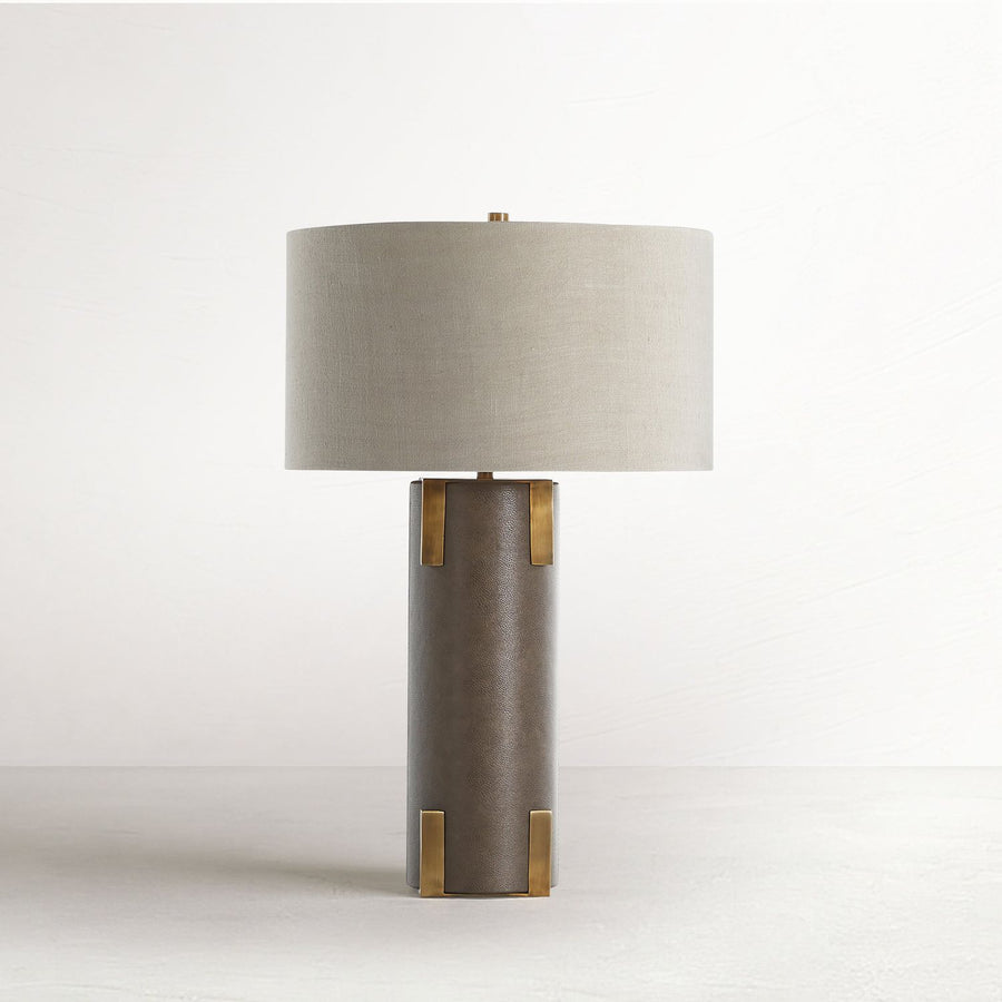 Bronx Antique Brass Table Lamp - Leather Wrapped Base, 29 In. H