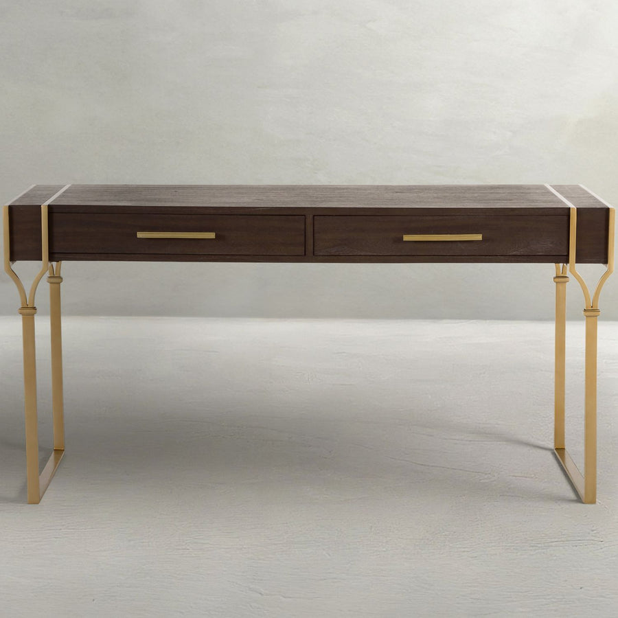 Salvador Mindi Wood Desk - 2 Drawers, Dark Brown
