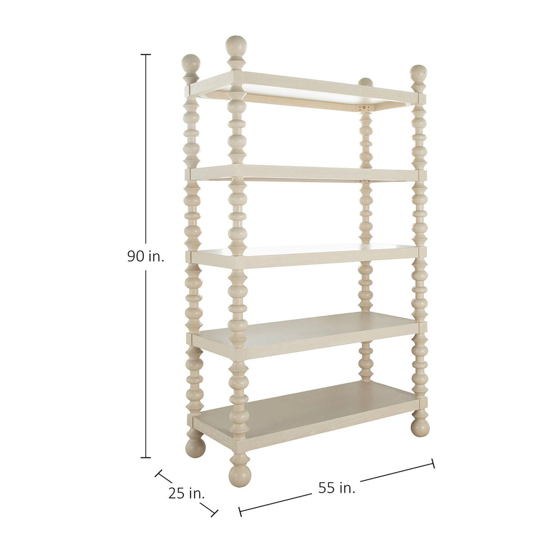 Natalie Ash Wood Bookcase - 5 Shelves, Cerused White