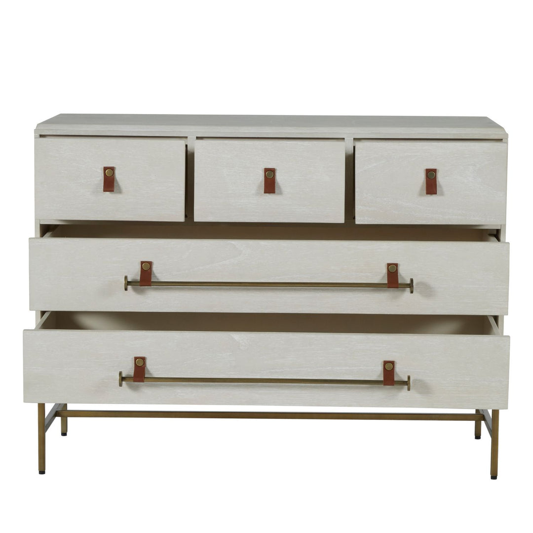 Maya Mindi Dresser - 5 Drawers, Cerused White
