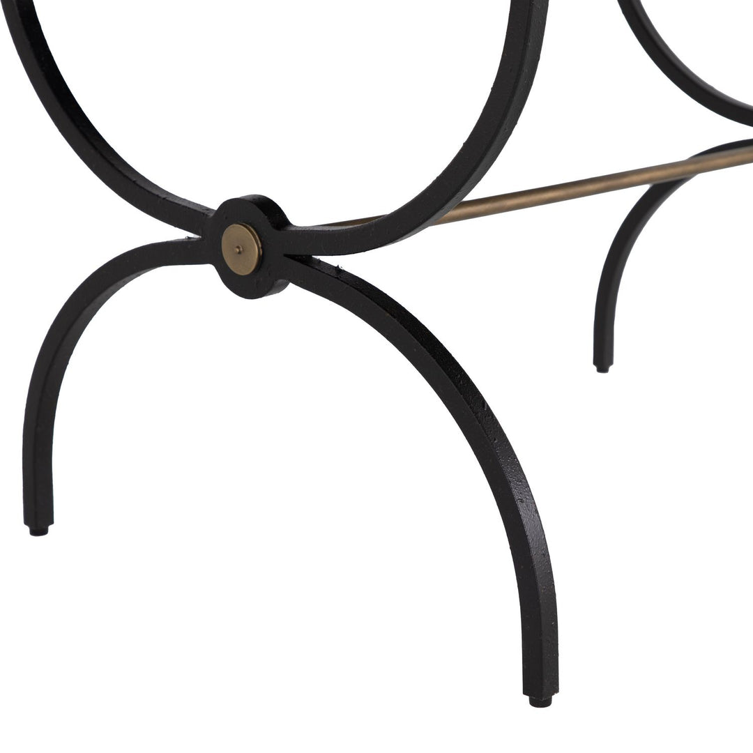 Galvin Leather Iron Ottoman - Light Gray Textured Black Brushed Brass