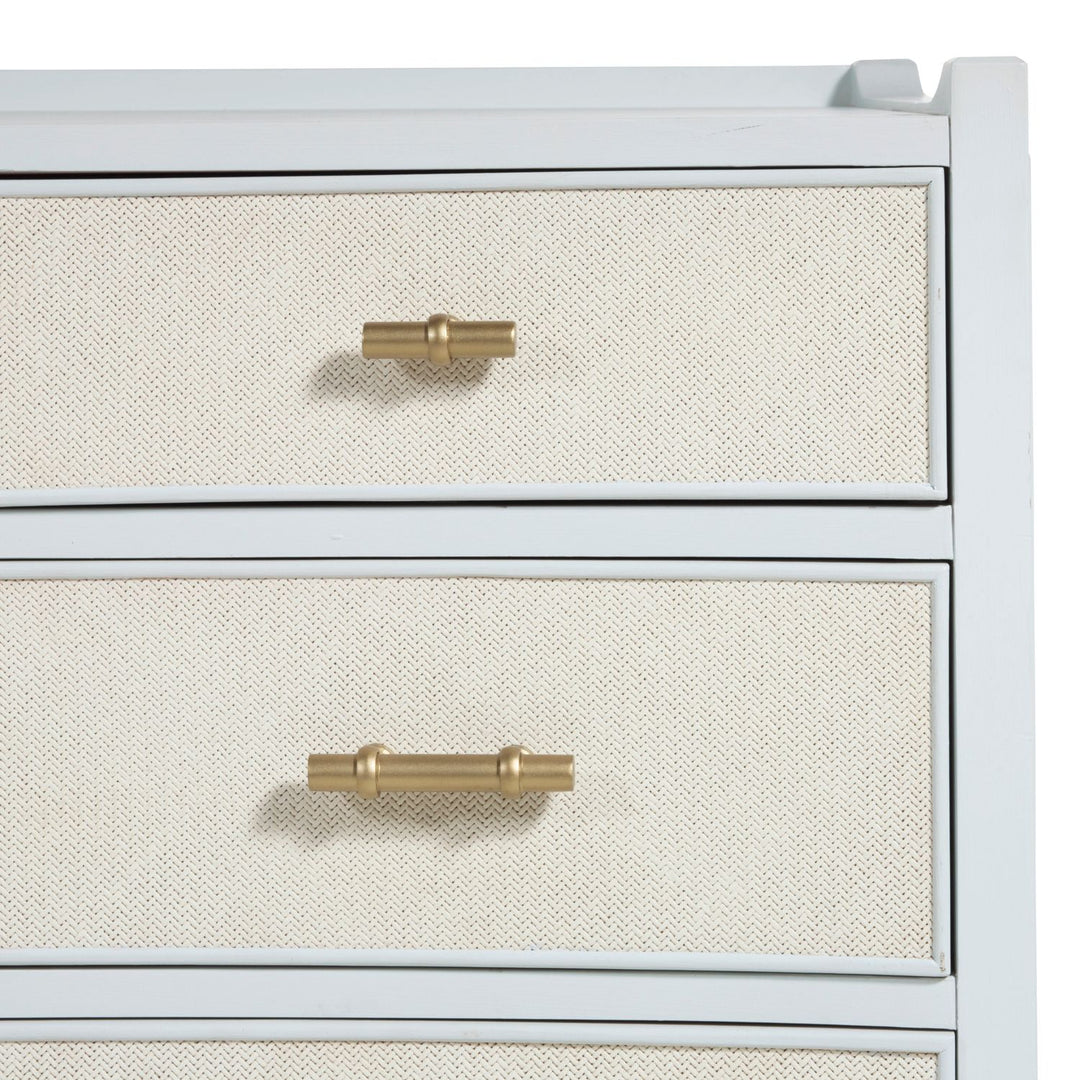 Jane Oak Wood Natural Seagrass Chest - 4 Drawers, Soft Sky Blue