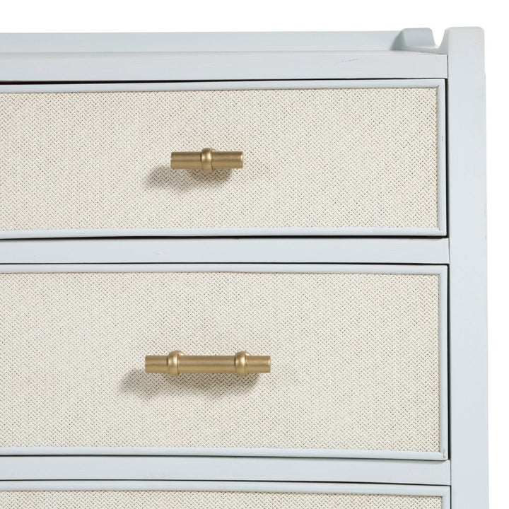 Jane Oak Wood Natural Seagrass Chest - 4 Drawers, Soft Sky Blue