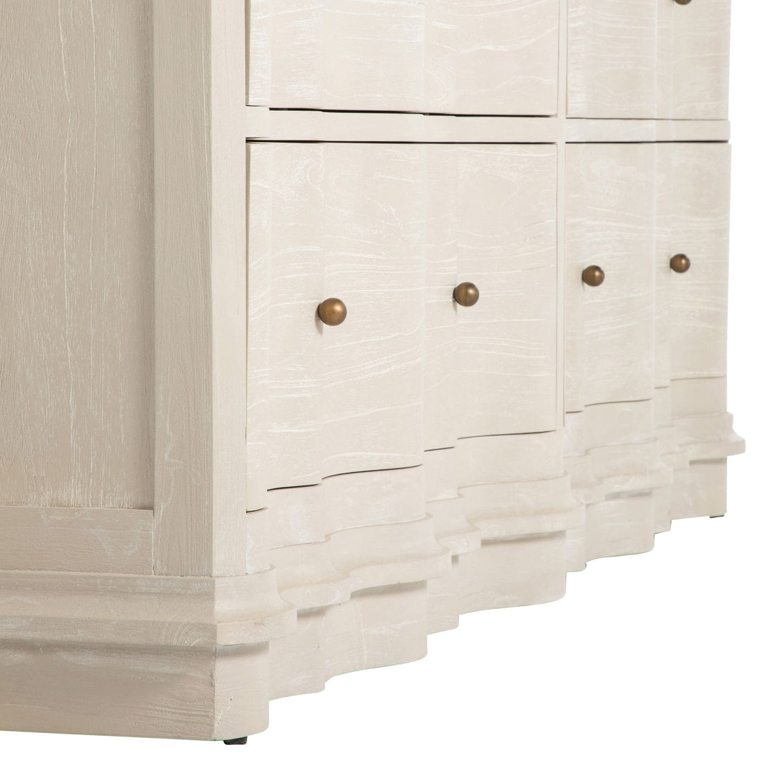 Meredith Mindi Wood Wavy Dresser - 6 Drawers, Textured Cerused White