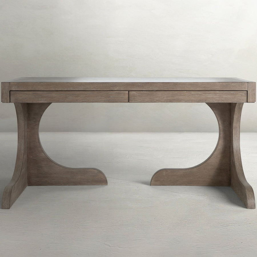 Carmen Oak Wood Curved Legs Desk - 2 Drawers, Brushed Gray