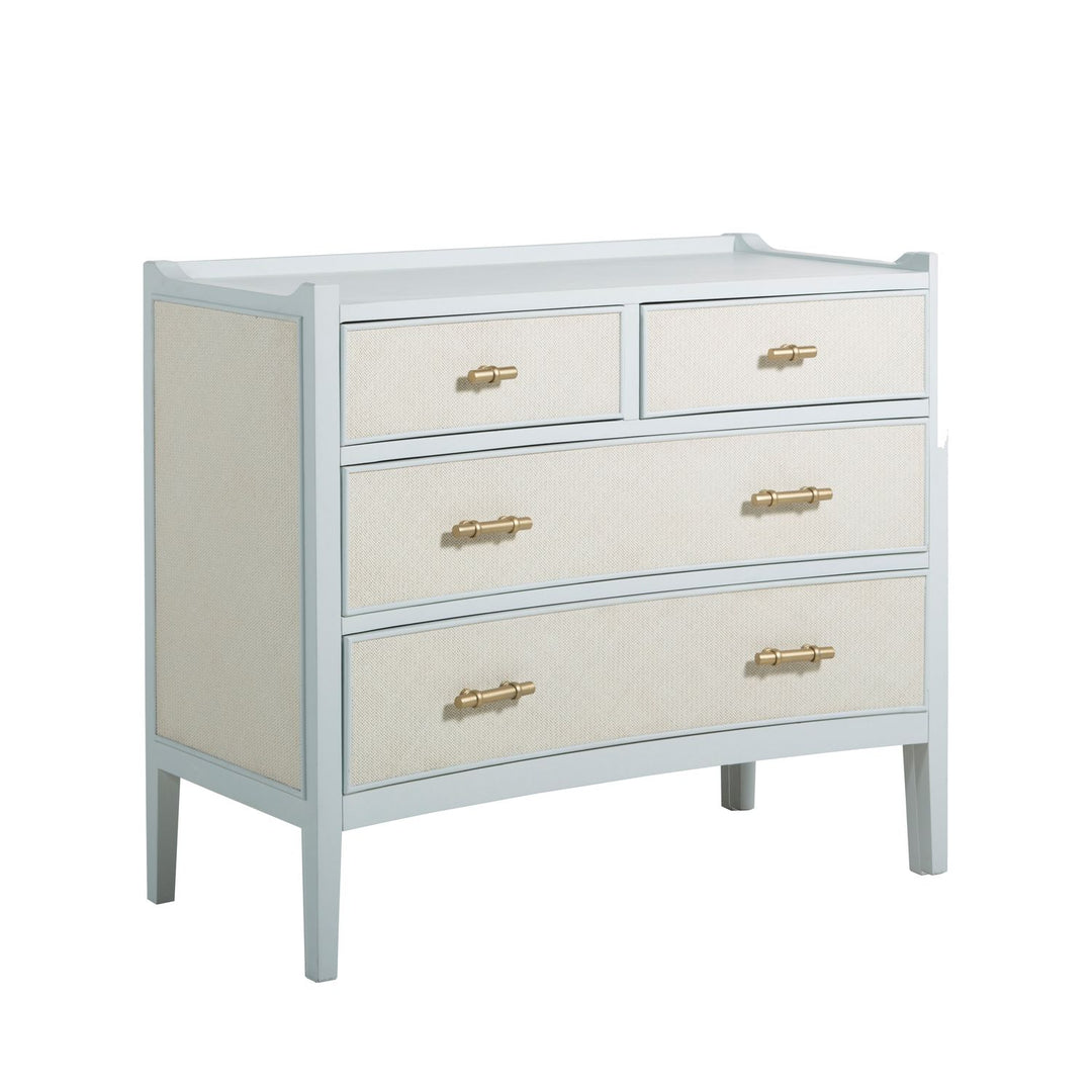 Jane Oak Wood Natural Seagrass Chest - 4 Drawers, Soft Sky Blue