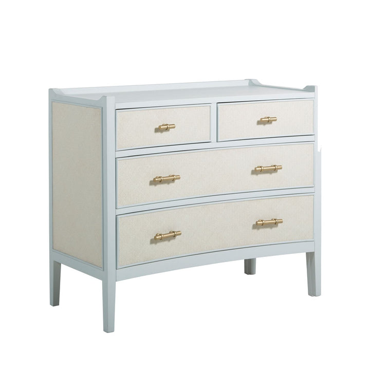 Jane Oak Wood Natural Seagrass Chest - 4 Drawers, Soft Sky Blue