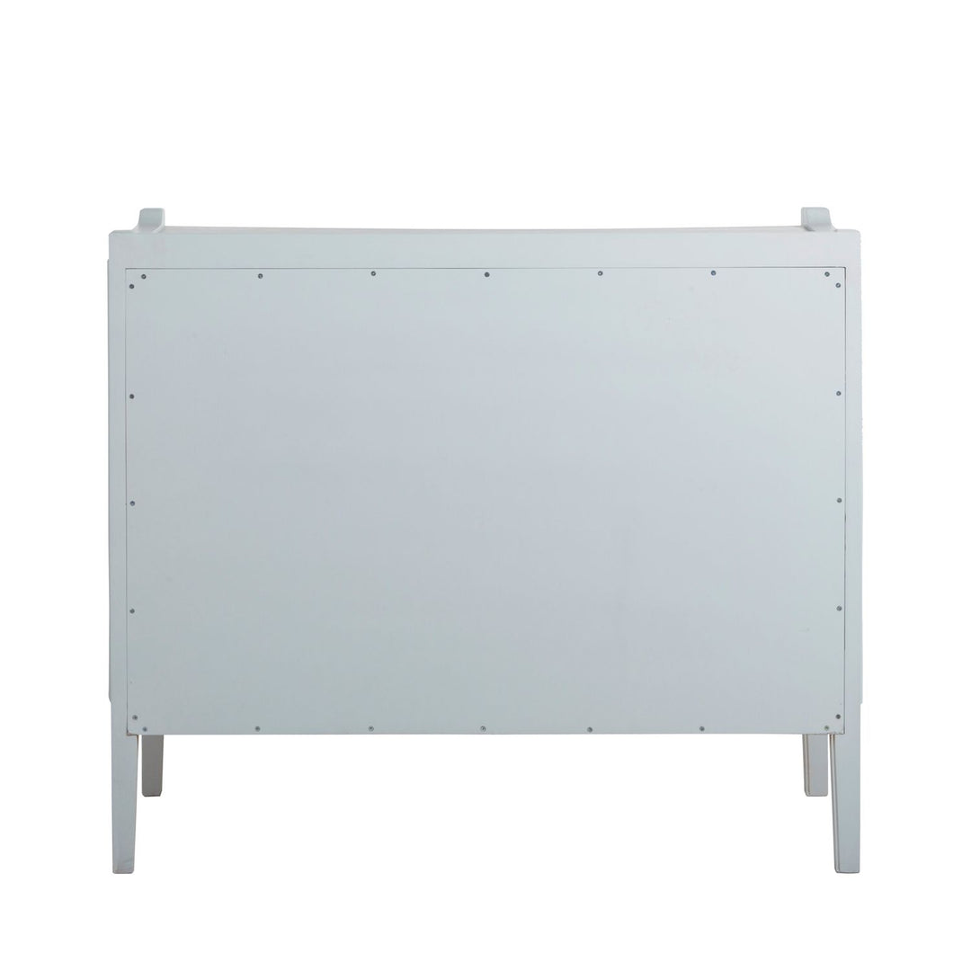 Jane Oak Wood Natural Seagrass Chest - 4 Drawers, Soft Sky Blue