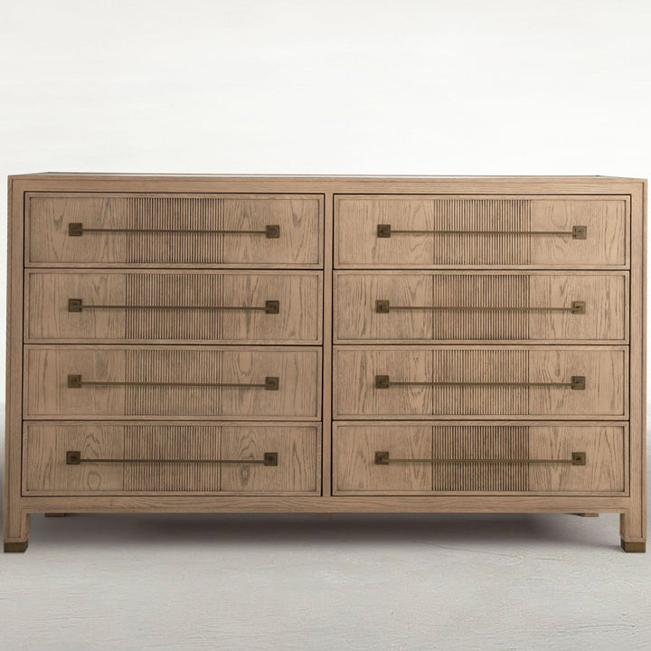Jordan Oak Wood Dresser - 8 Drawers, Cerused Natural
