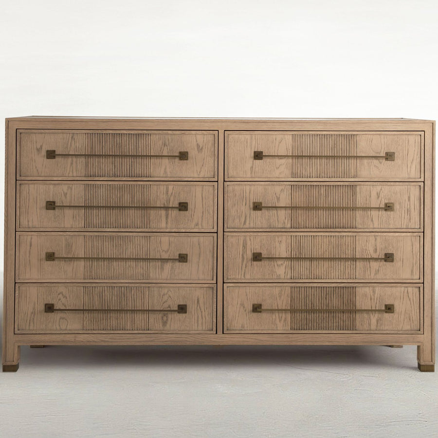 Jordan Oak Wood Dresser - 8 Drawers, Cerused Natural