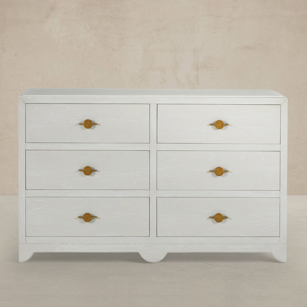 Fairmont Mindi Wood Dresser - 6 Drawers, Cerused White
