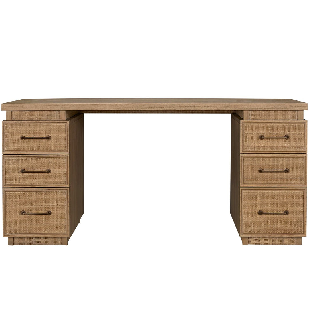 Elsa Mindi Wood Desk - 6 Soft-Close Drawers, Blonde Natural