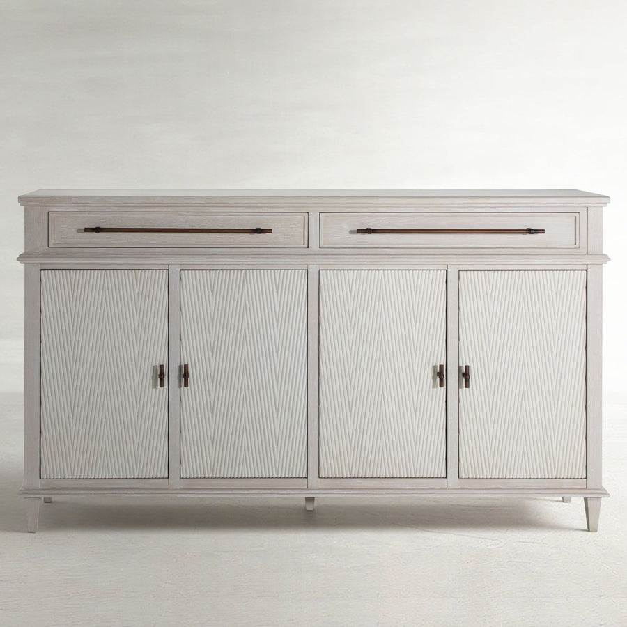 Isaac Mindi Oak Wood Ribbed Cabinet - 2 Shelves, Cerused White Sesame