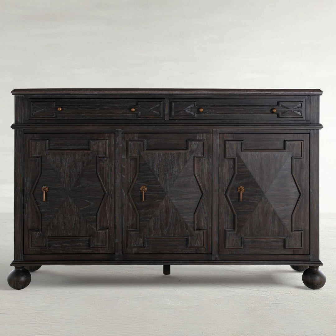 Ezekiel Mindi Wood Sideboard - 3 Shelves, Cerused Forest Black