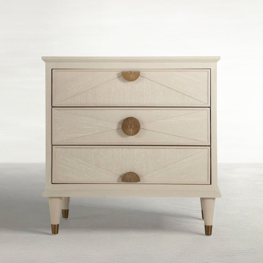 Emberly Oak Wood Nightstand - 3 Drawers, Ceruse White