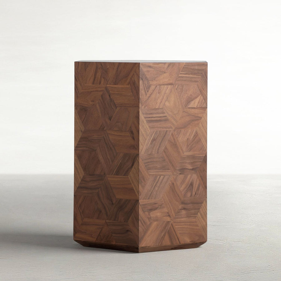 Santiago Wood Hexagon Pedestal Side Table - 20 In. W X 24 In. H