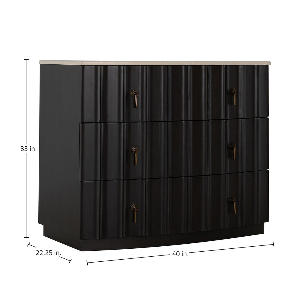 Sergio Wood Marble Top Chest - 3 Drawers, Sesame Black