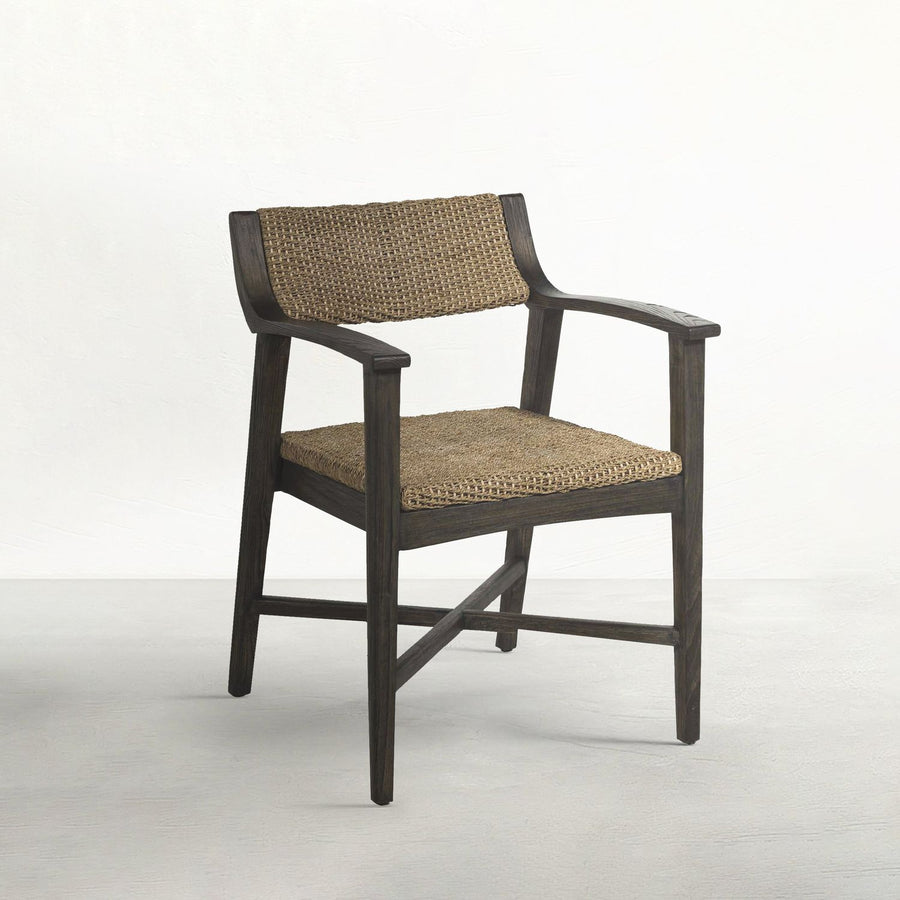 Richard Rubber Wood Seagrass Mod Curved Armchair - Dark Brown