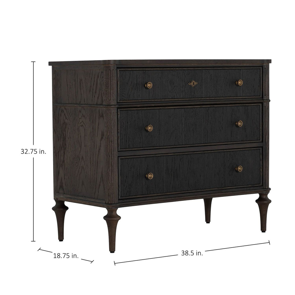 Andrea Oak Wood Chest - 3 Drawers, Dark Stained Oak