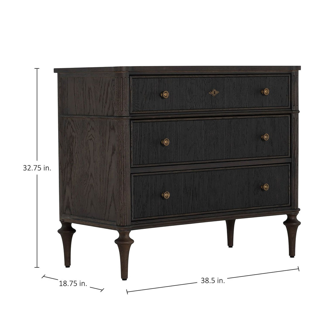 Andrea Oak Wood Chest - 3 Drawers, Dark Stained Oak