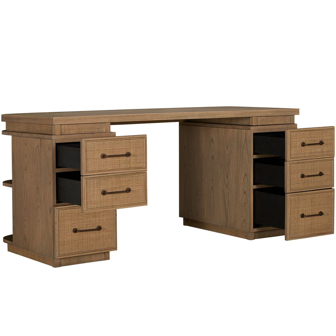 Elsa Mindi Wood Desk - 6 Soft-Close Drawers, Blonde Natural