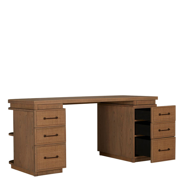Elsa Mindi Wood Desk - 6 Soft-Close Drawers, Blonde Natural