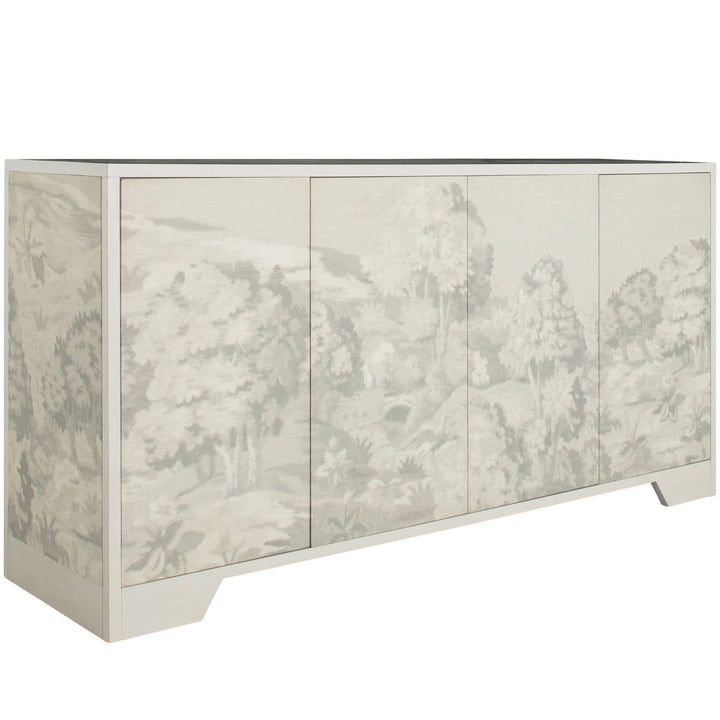 Daliyah Wood Custom Printed Fabric Sideboard - 2 Shelves Doors, Sesame White