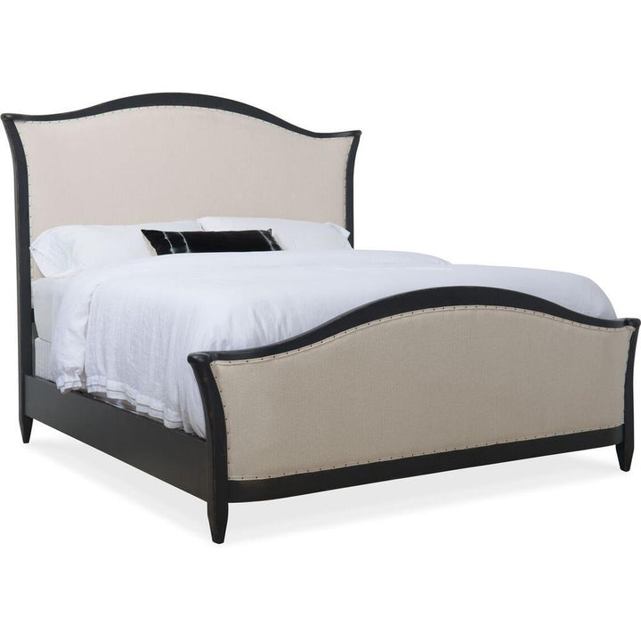 Beds Florence King Upholstered Bed - Black - Beige Black Off White - Fabric Metal Wood