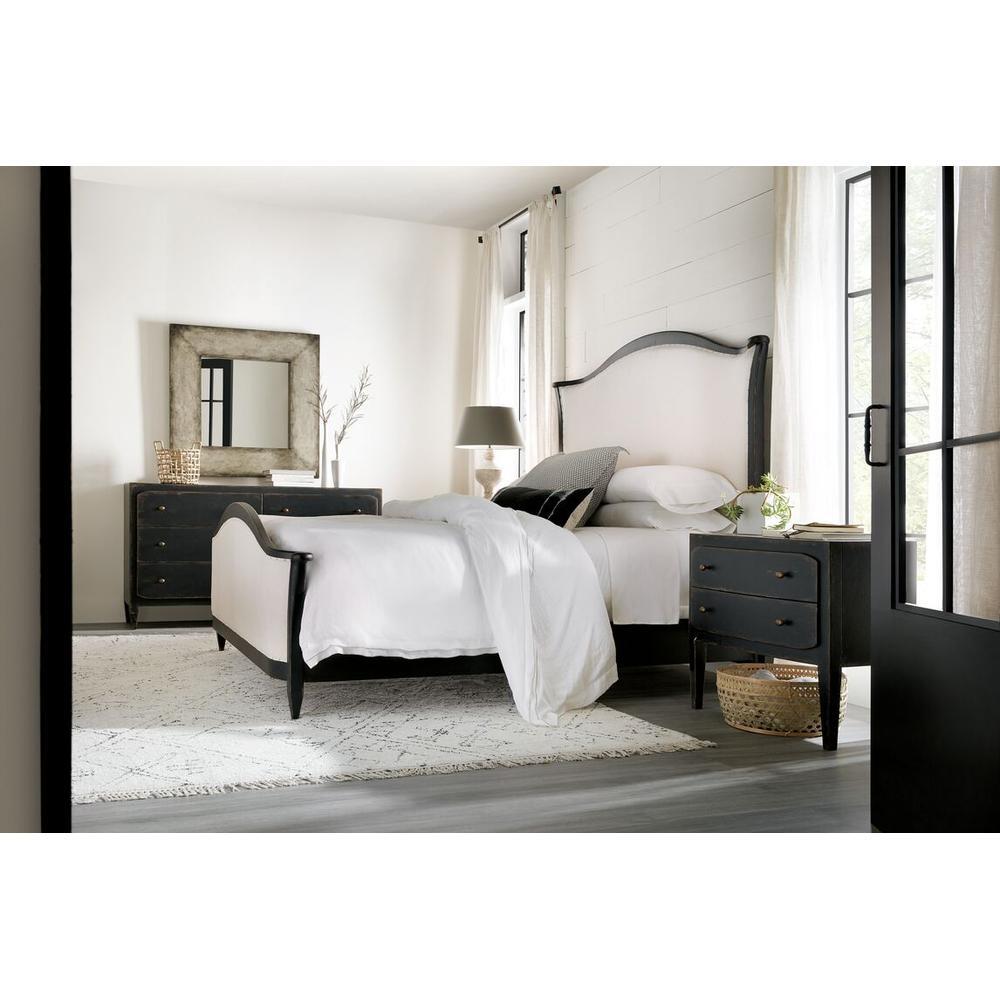 Beds Florence King Upholstered Bed - Black - Beige Black Off White - Fabric Metal Wood