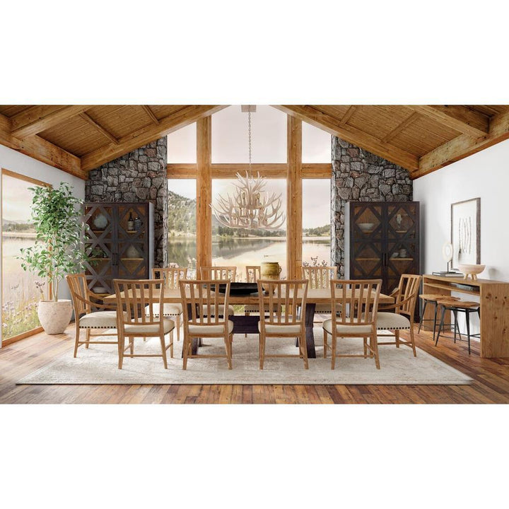 Dining Tables Montana Trestle Dining Table With Leaves - Black Natural - Wood - Rectangle