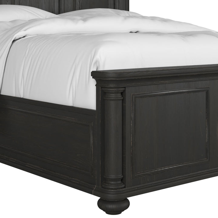 Atrium Panel King Bed — hand rubbed black with undertones of brown